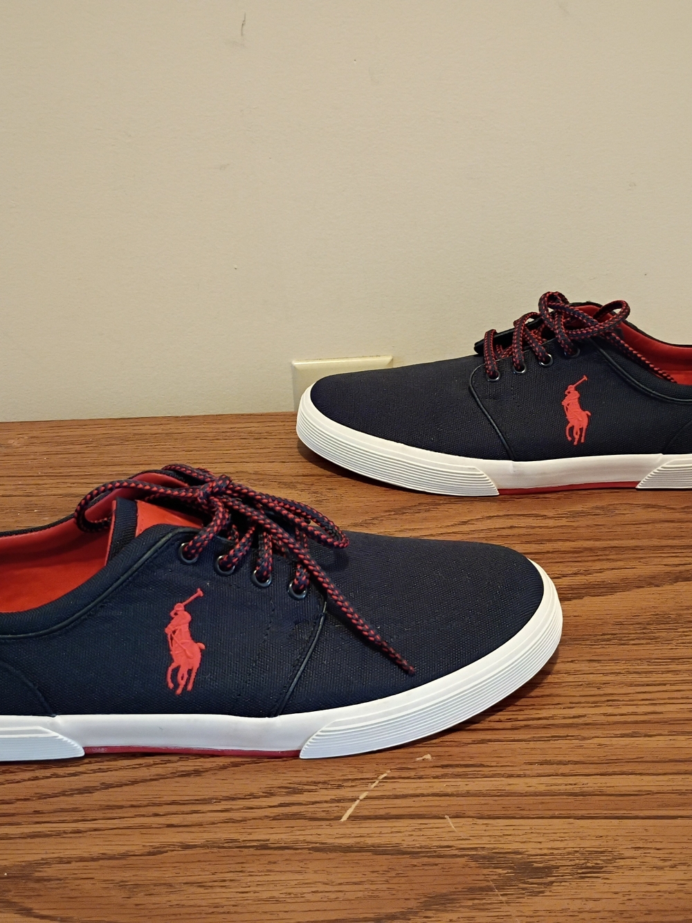 Ralph Lauren Navy Canvas Sneakers with Red Polo Logo